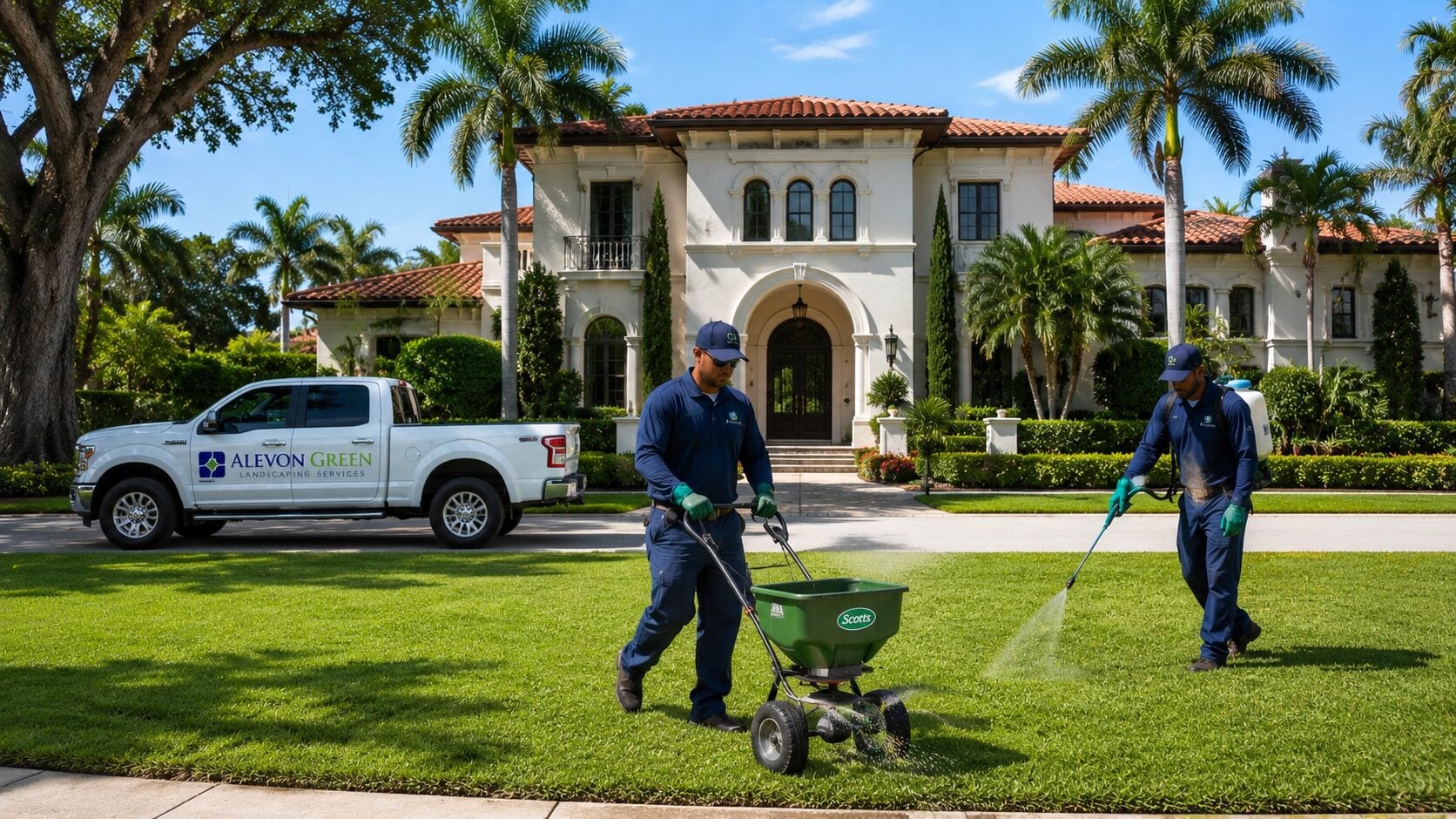 Lush green lawn maintained by Alevon Green at a residential property in East Kendall, Florida